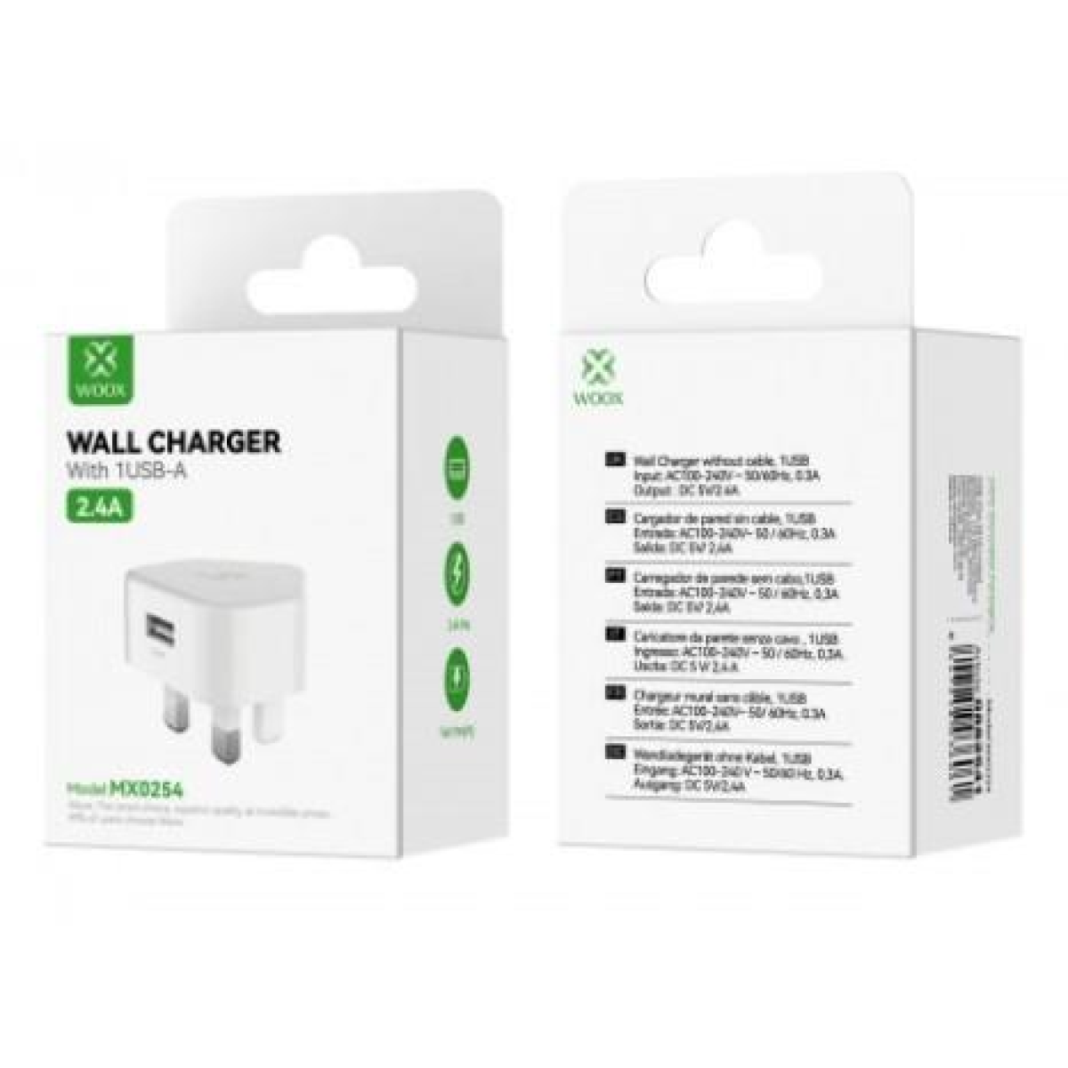 WOOX MX0254 2.4A Single USB Wall Charger, without cable, White