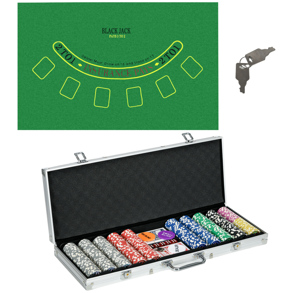 SPORTNOW 500-Piece Poker Chips Set with Mat, Aluminium Case, Two Decks of Cards