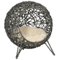 Rattan Elevated Cat House Kitten Bed Pet Furniture w/ Cushion Grey