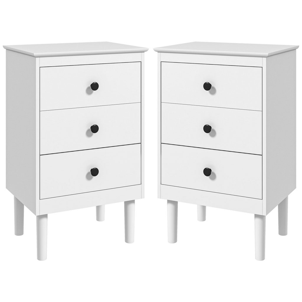 HOMCOM Bedside Table Set of 2, Bedside Cabinet w/ 3 Drawers, Modern Side Table,