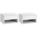 HOMCOM Floating Bedside Table Set of 2 Wall Mounted Nightstand W/ Drawer White