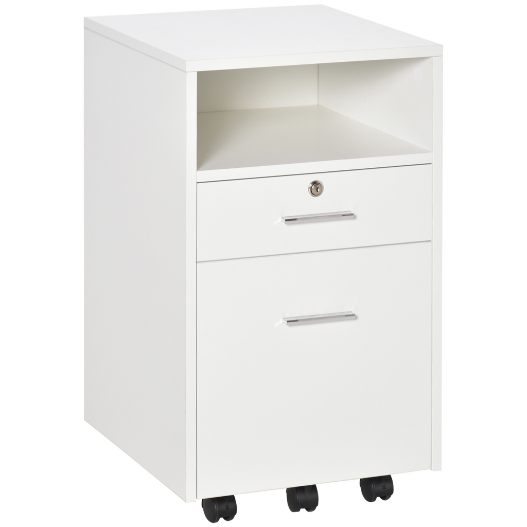 Mobile File Cabinet Lockable Documents Storage w/ 5 Wheels White Vinsetto
