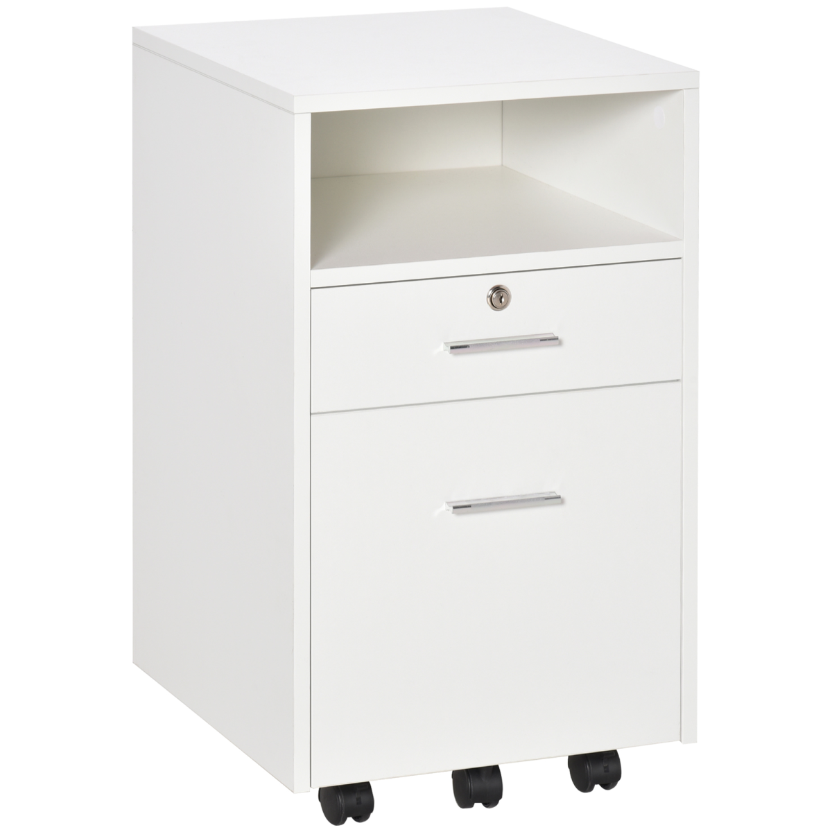 Mobile File Cabinet Lockable Documents Storage w/ 5 Wheels White Vinsetto