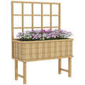 Outsunny Wood Raised Planter w/ Trellis Drain Holes Elevated Garden Bed Natural