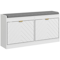 HOMCOM Shoe Bench with 2 Flip Drawers, Cushion, 8 Pairs for Entryway White