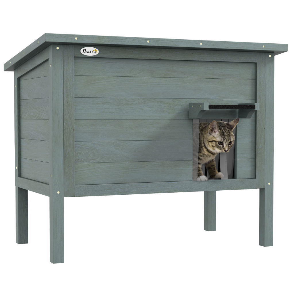 PawHut Outdoor Feral Cat House Insulated w/ Openable Roof - Charcoal Grey