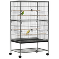 Bird Cage Aviary for Budgies Canaries w/ Rolling Stand Slide-Out Tray, Grey
