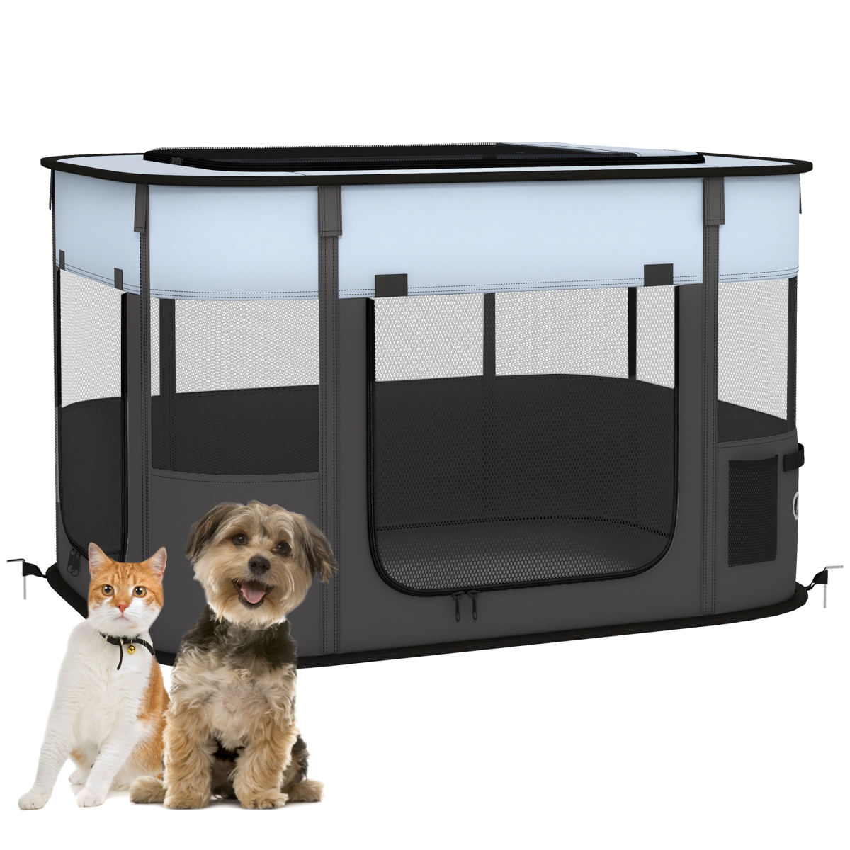 PawHut Portable Dog Pen for Puppies, Rabbits, Kittens, Guinea Pigs - Grey