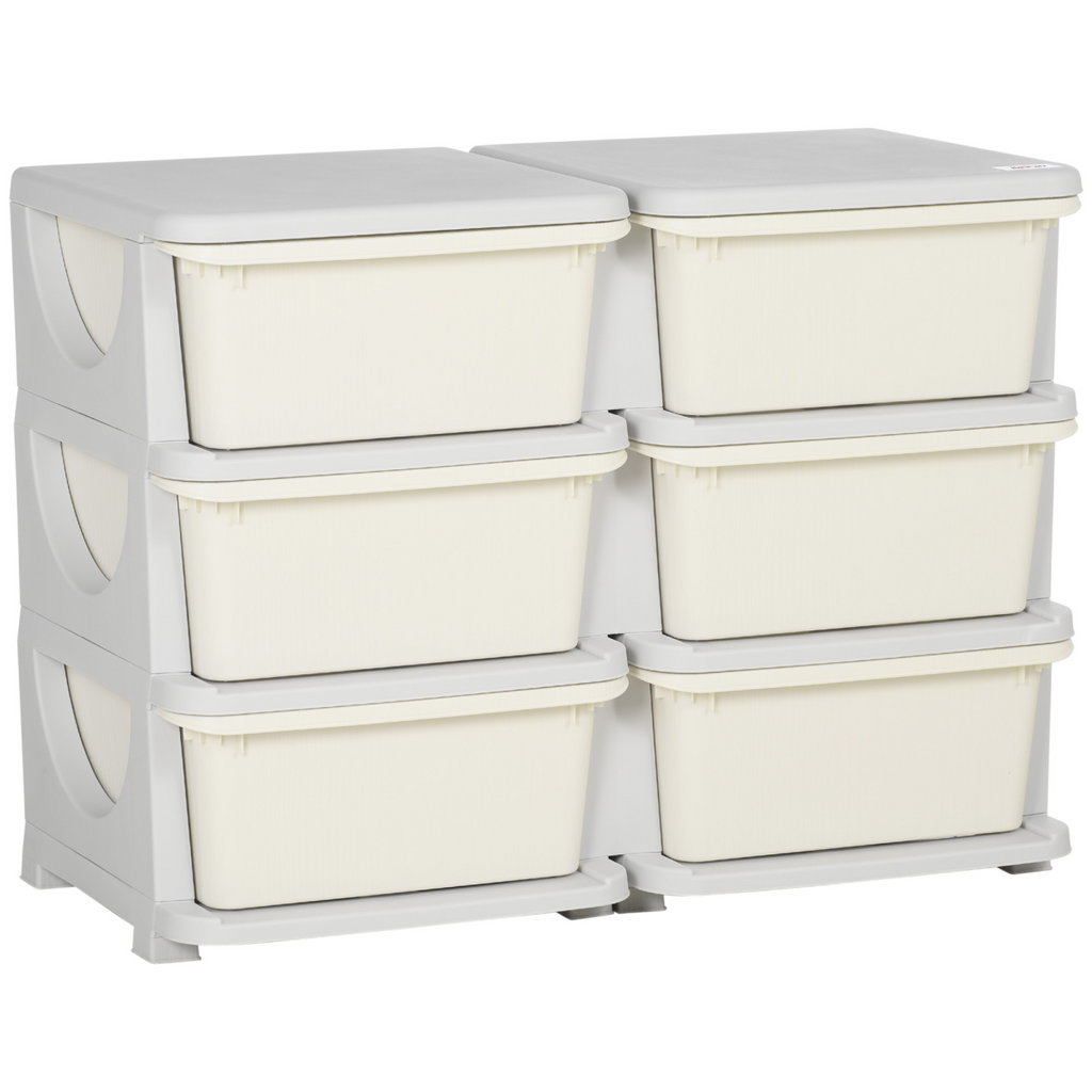 Kids Storage Unit Toy Box Vertical Dresser with Six Drawers - Cream HOMCOM