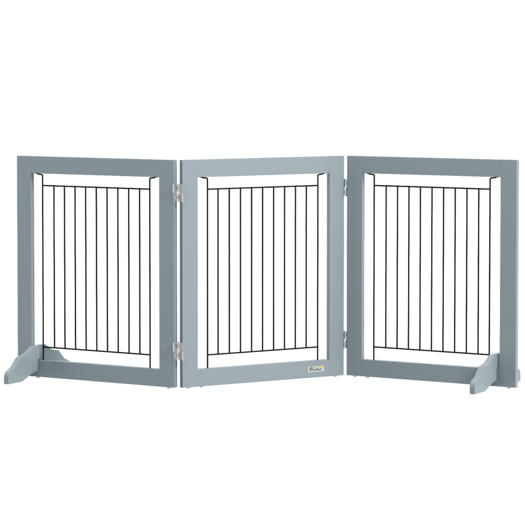 PawHut Foldable Wooden Pet Gate w/ 3 Panels 2 Support Feet for Small Dogs