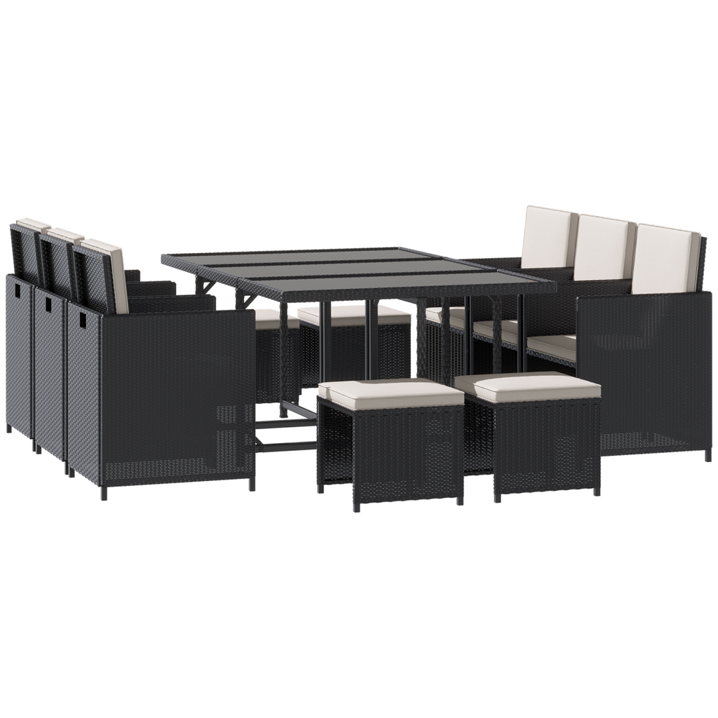 Rattan Dining Set, 11 PC-Black