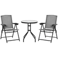 Patio Bistro Set Folding Chairs Garden Coffee Table for Balcony Grey Outsunny