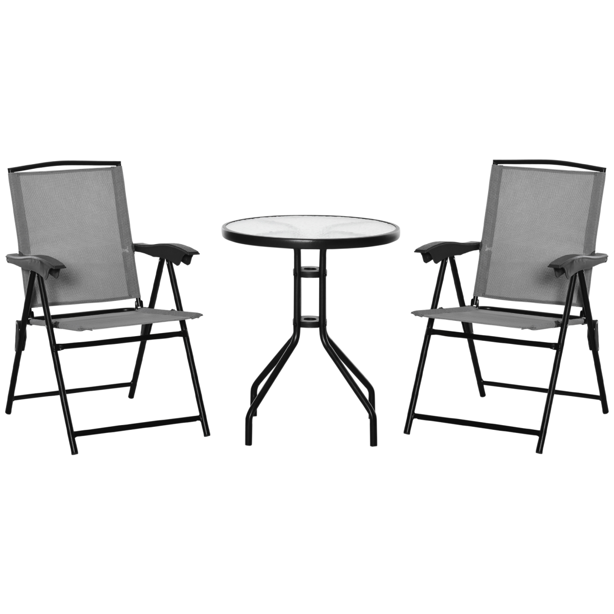Patio Bistro Set Folding Chairs Garden Coffee Table for Balcony Grey Outsunny