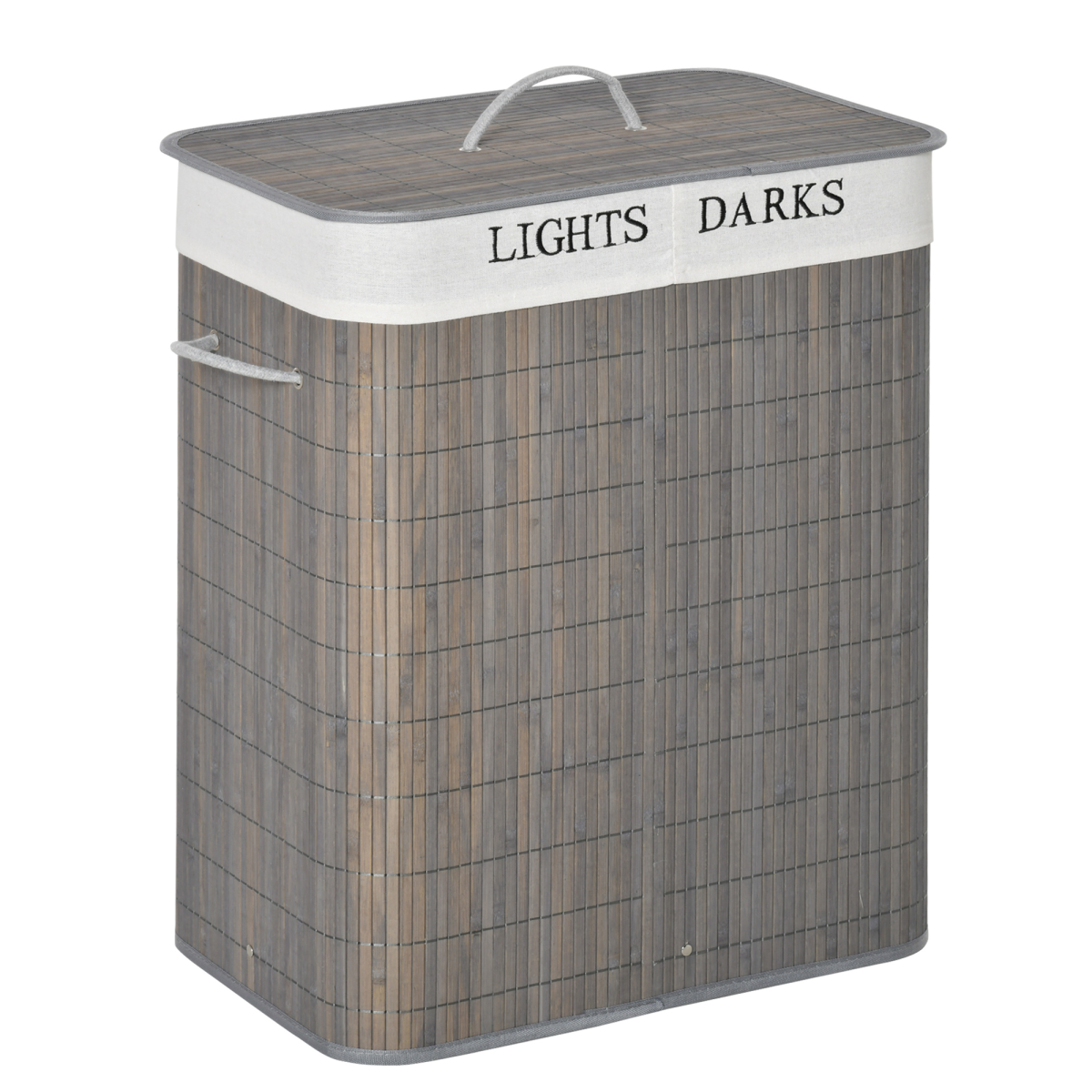 100L Bamboo Laundry Basket with Flip Lid Foldable, Grey Lining