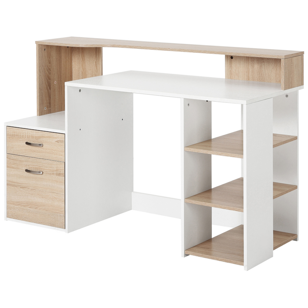 Multi-Storage & Workstation Desk Table Storage Shelves Home Office Oak HOMCOM