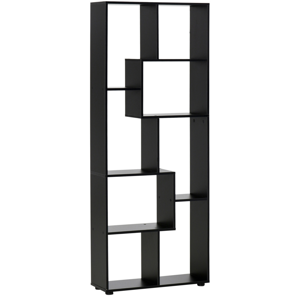 178cm 8-Shelf Bookcase w/ Melamine Surface Foot Pads Black Multipurpose 8-Grid