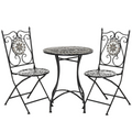 3Pc Mosaic Tile Garden Bistro Set Folding Chairs