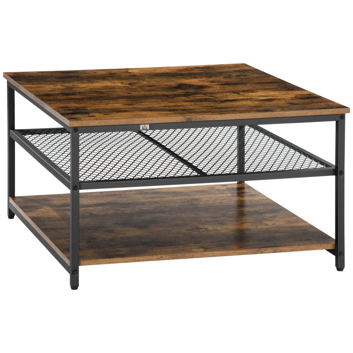HOMCOM Industrial Coffee Table, Cocktail Table  Storage Shelves, Rustic Brown