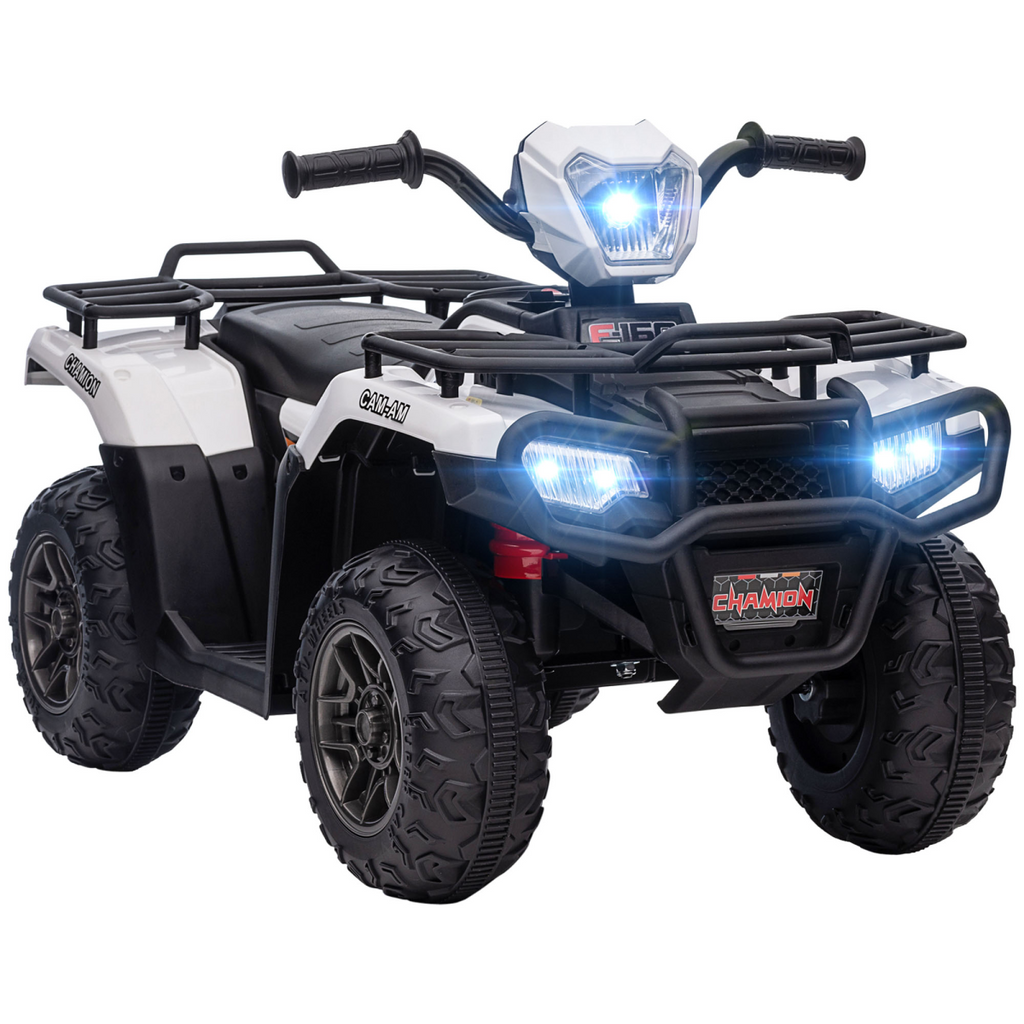 HOMCOM 12V Electric Quad Bike for Kids with LED Headlights, Music - White