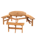 Outsunny Round Table with 3 Attached Benches-Fir Wood