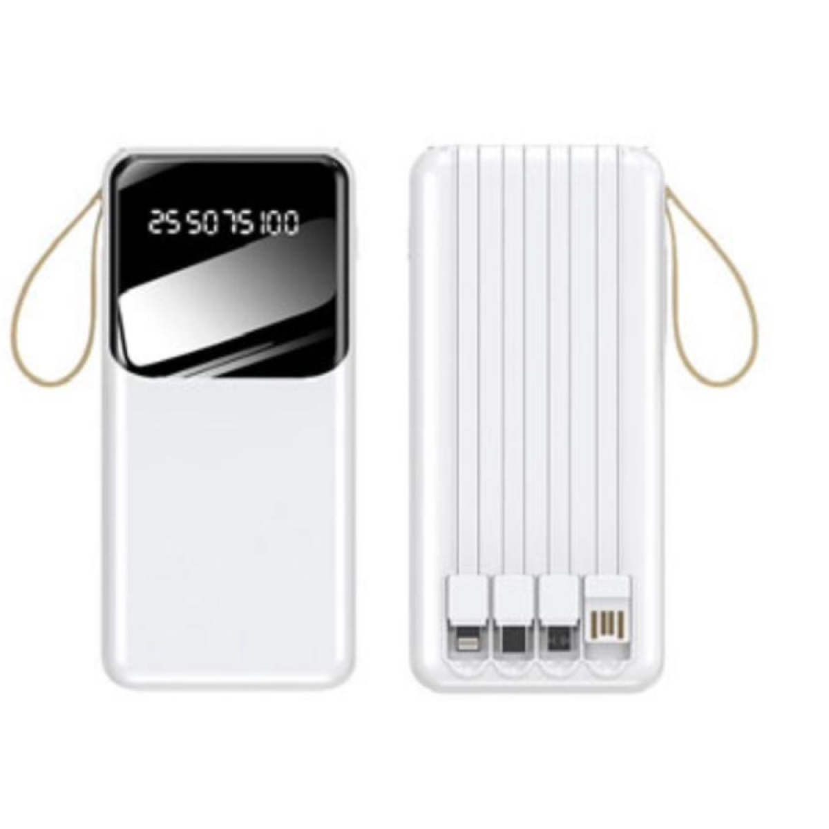 WYEFLUX 10000mAh Portable Power Bank with Built-In Cables and LED Lights - Black