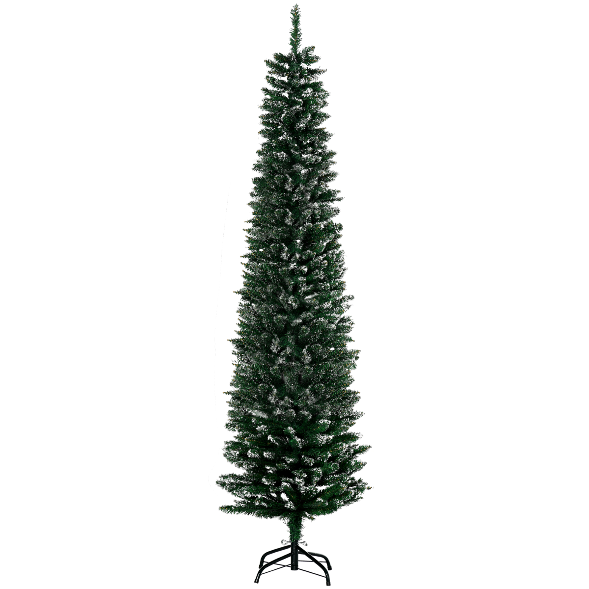 6.5FT Artificial Snow Dipped Christmas Tree Pencil Foldable Black Stand Green