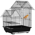 Metal Bird Cage w/ Plastic Perch, Food Container, Swing Ring, Handle - Black