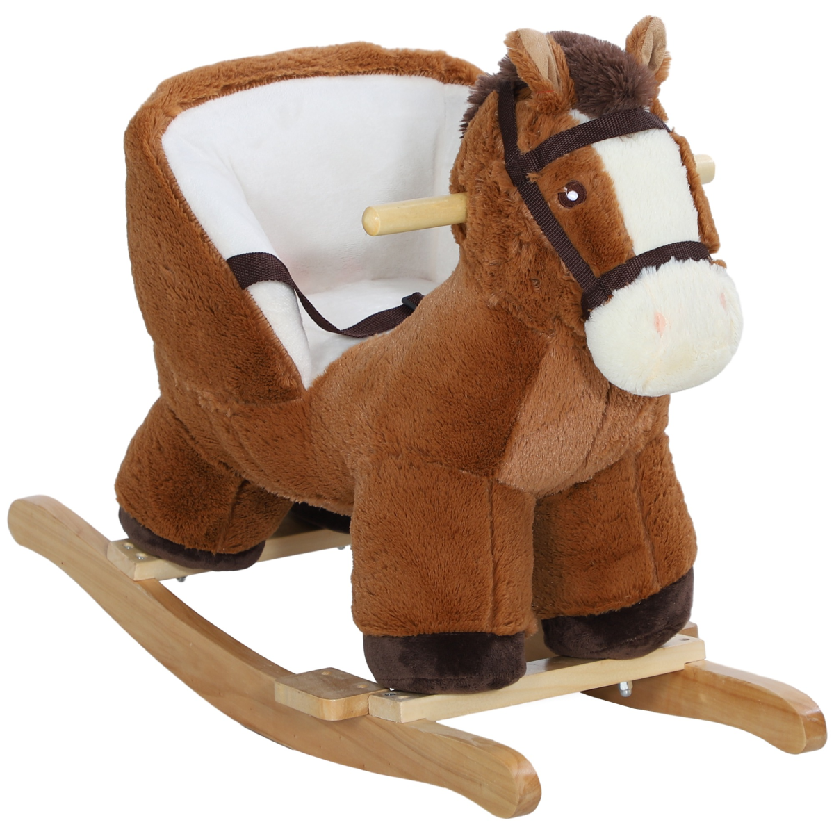 AIYAPLAY Kids Rocking Horse with Sound, Safety Belt - Brown
