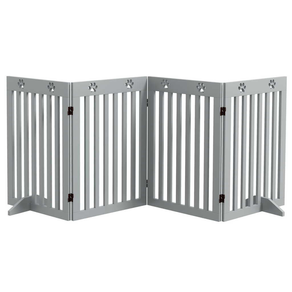 PawHut Pet Gate Foldable Fence Freestanding Dog Barrier w/ Support Feet Grey