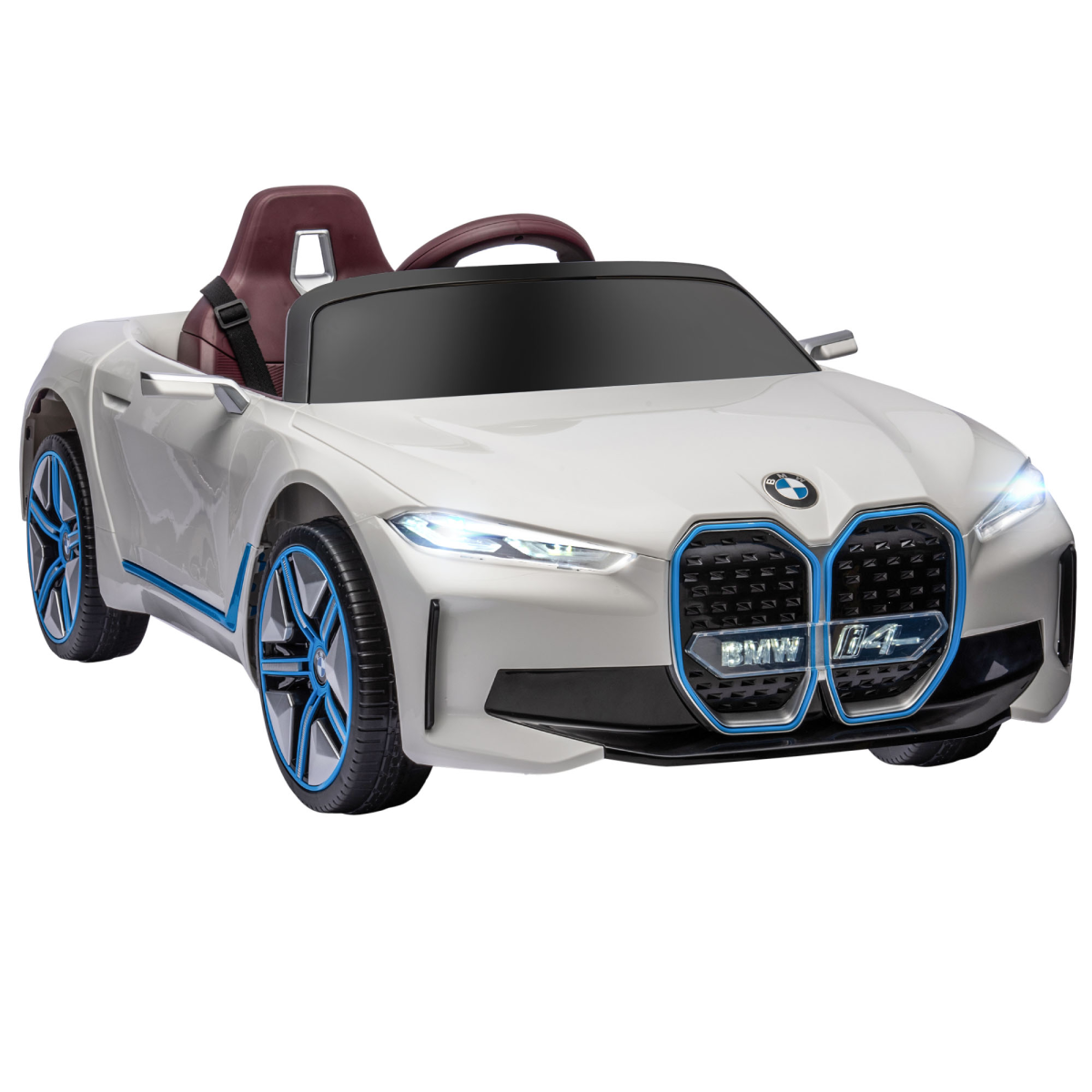 BMW i4 Licensed 12V Kids Electric Ride-On with Portable Battery - White