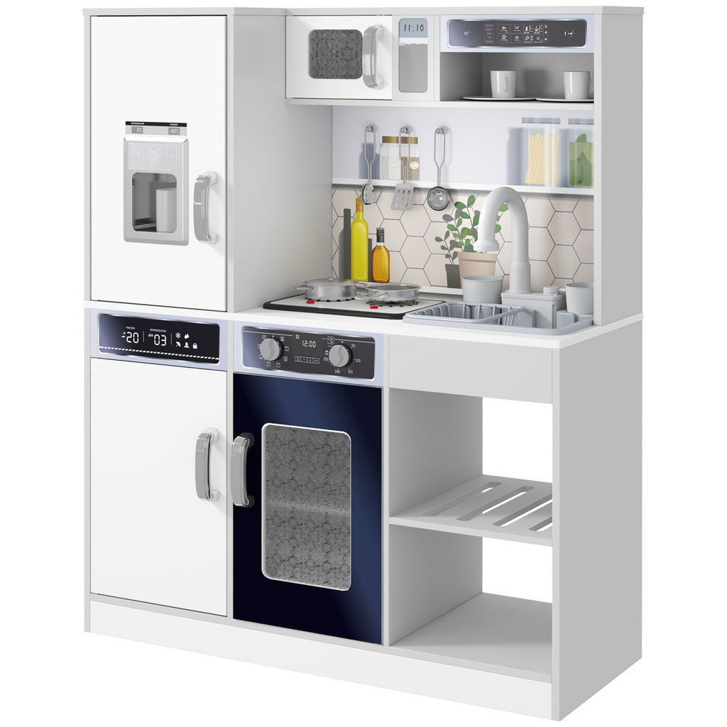 AIYAPLAY Play Kitchen, Pretend Toy Kitchen w/ Sounds Lights, Microwave