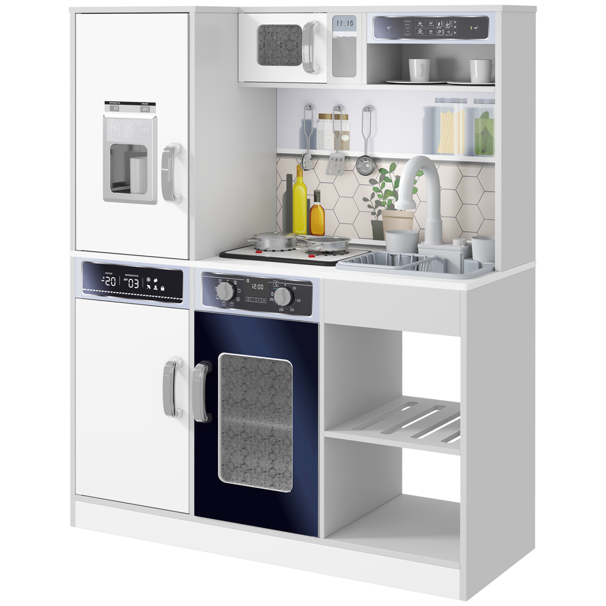 AIYAPLAY Play Kitchen, Pretend Toy Kitchen w/ Sounds Lights, Microwave