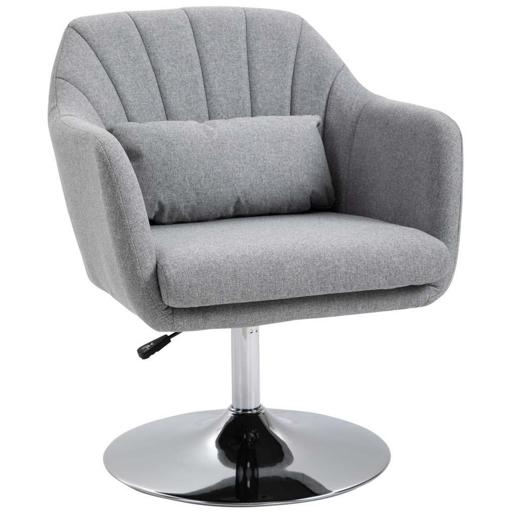 HOMCOM Stylish Retro Linen Swivel Tub Chair Steel Frame Cushion Seat Light Grey