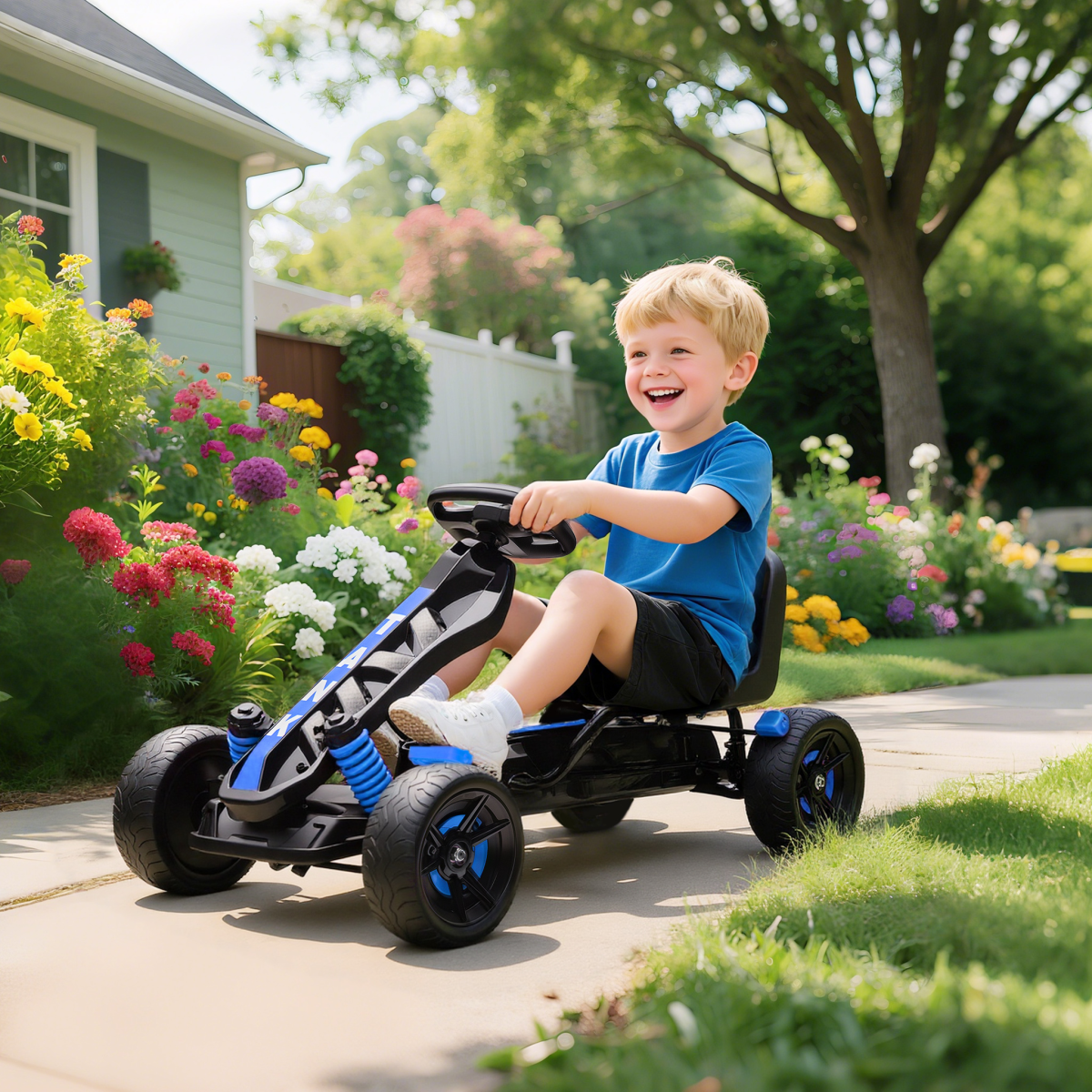 Blue Kids' Pedal Go-Kart with EVA Wheels – Ages 3–6