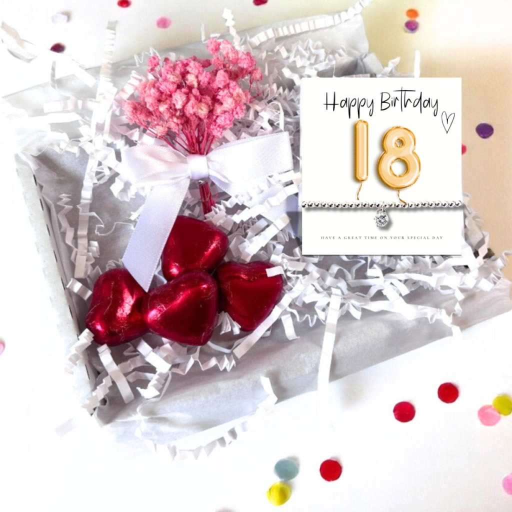 18th Birthday Cubic Zirconia Silver Bracelet & Gold Balloons Mini Gift Hamper