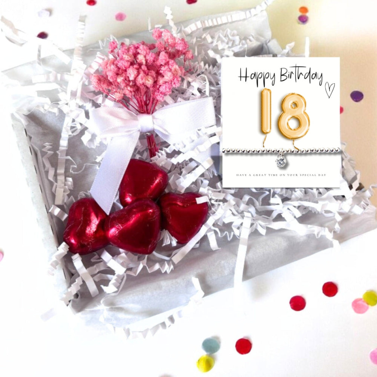 18th Birthday Cubic Zirconia Silver Bracelet & Gold Balloons Mini Gift Hamper