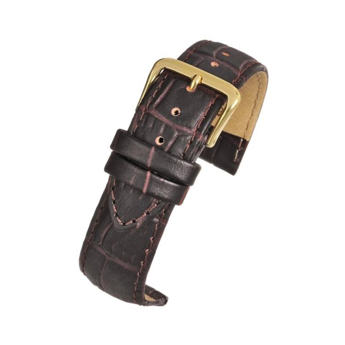 Brown Padded Crocodile Grain Leather Watch Strap 24mm
