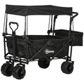 Trolley Cart Storage Wagon 4 Wheels w/ 2 Compartments Handle, Canopy, Black