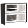 Two-Tier Wooden Rabbit Hutch w/ Wheels, Trough, Rain Cover, Tray - Grey Pawhut