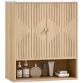 HOMCOM Bathroom Wall Cabinet with Adjustable Shelf and Open Shelf, Oak