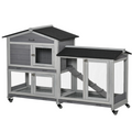 Wooden Rabbit Hutch, Guinea Pig Cage w/ Wheels, Slide-Out Tray, Ramp Light Grey