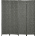 4-Panel Folding Wall Divider Room, Wave Fibre Privacy Screen Panels, Grey