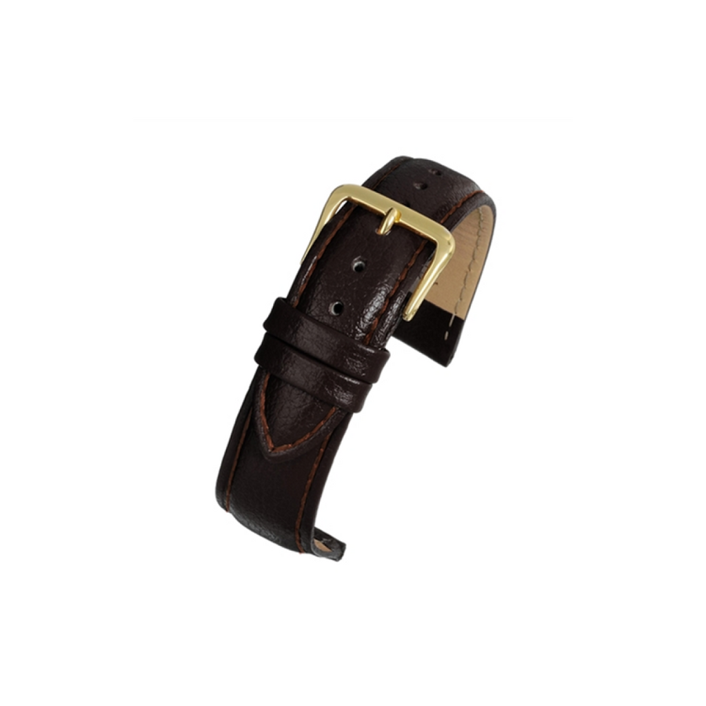 Dark Brown Padded Buffalo Grain Leather Watch Strap 22mm