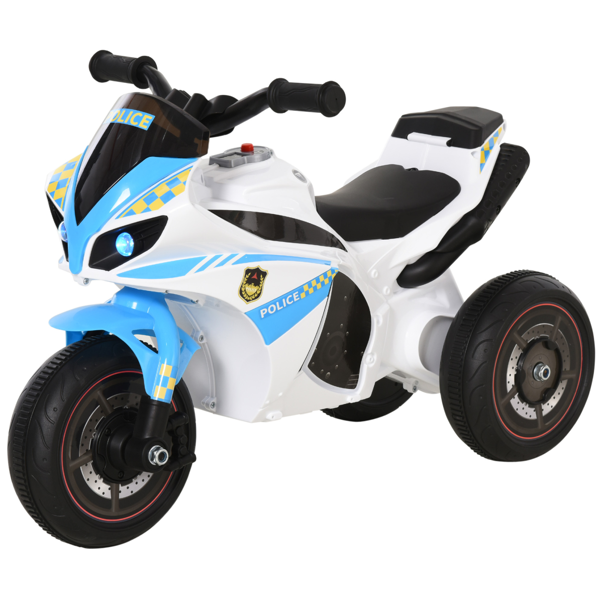 HOMCOM Kids Ride-On Police Bike 3-Wheel Vehicle with Music Lights 18-36 Mths