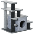 Cat Steps for Bed, Sofa Adjustable Height w/ Hanging Ball - Grey Pawhut