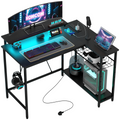 HOMCOM L Shaped Desk with LED Lights Reversible Corner Gaming Desk with Storage