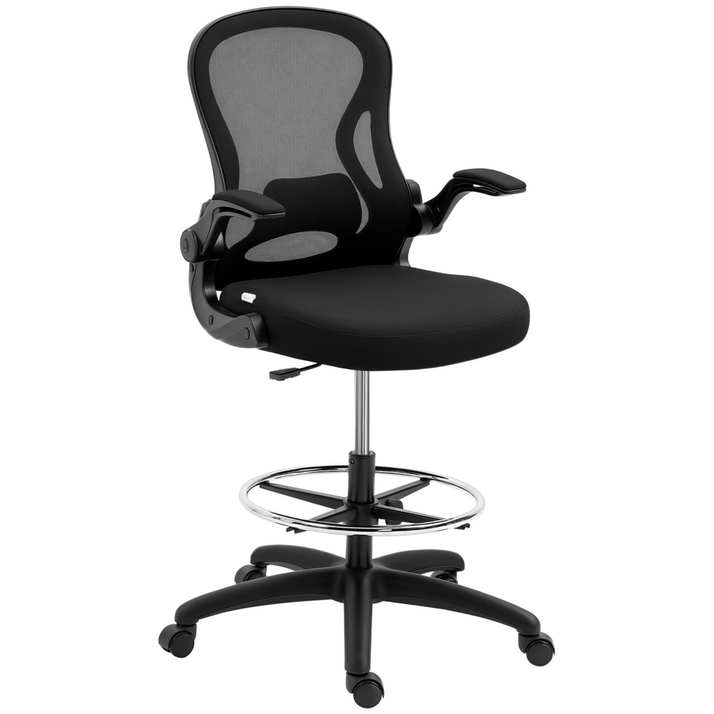 Vinsetto Draughtsman Chair Tall Office Chair with Adjustable Footrest Ring Black