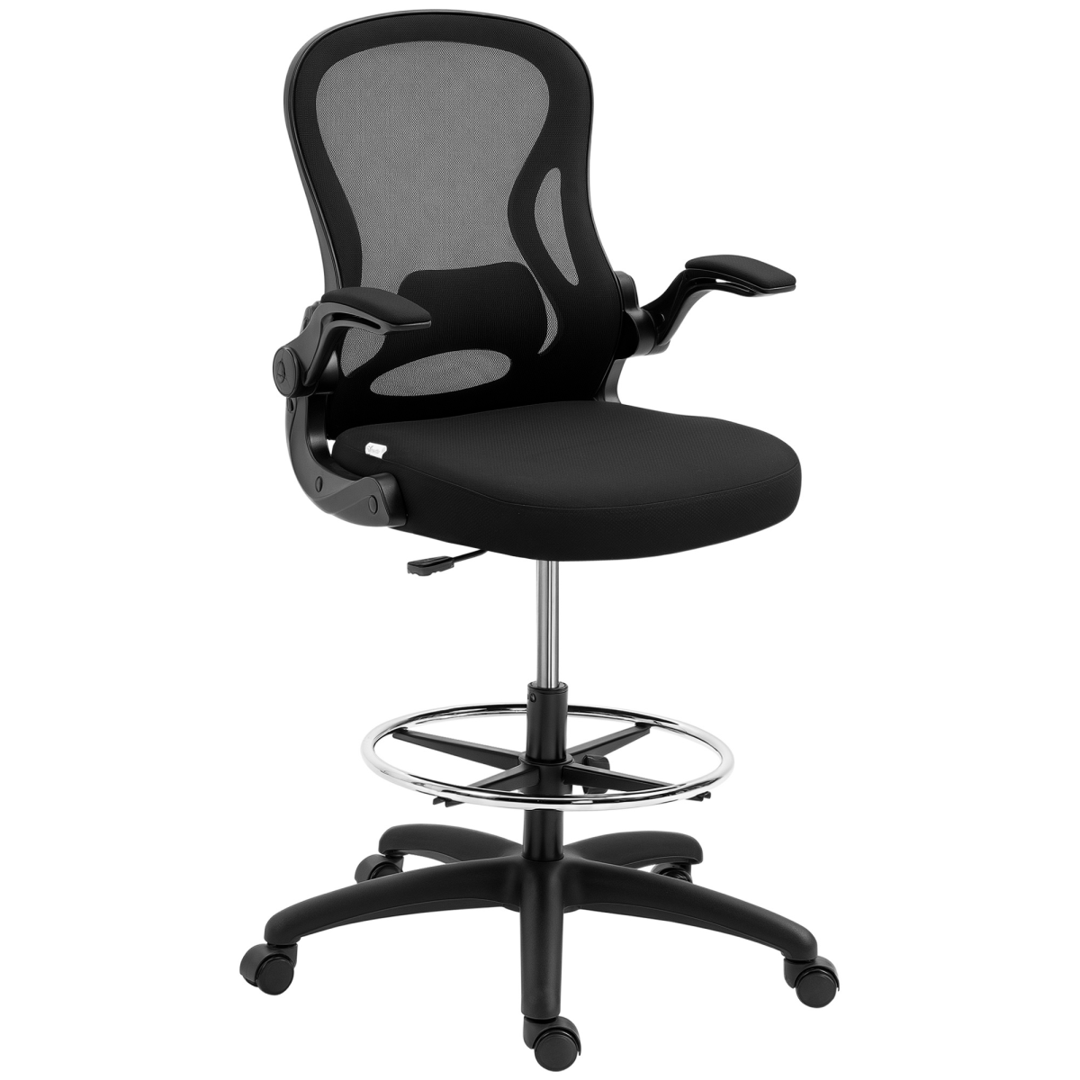 Vinsetto Draughtsman Chair Tall Office Chair with Adjustable Footrest Ring Black