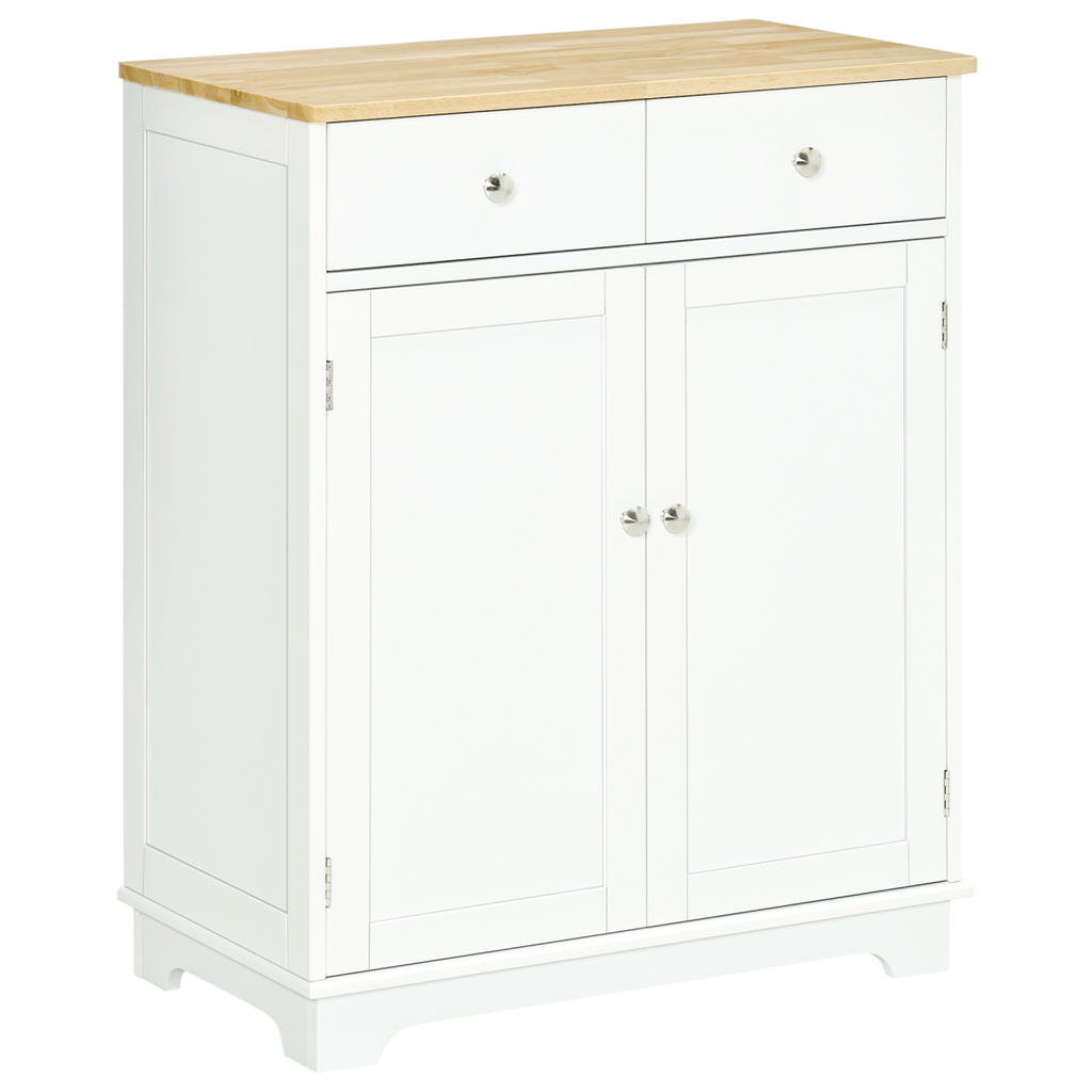 HOMCOM Rubber Wood Top Kitchen Cupboard Side Cabinet Island w/Adjustable Shelf