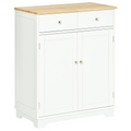 HOMCOM Rubber Wood Top Kitchen Cupboard Side Cabinet Island w/Adjustable Shelf